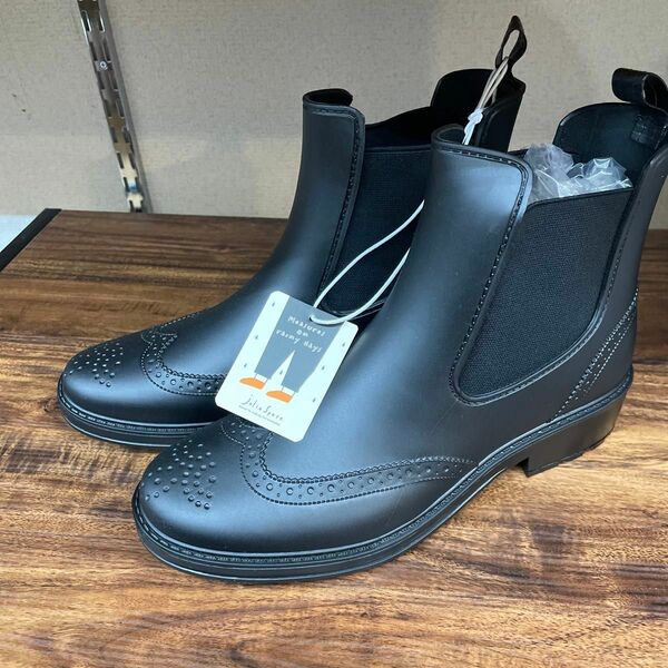 レインブーツ サイドゴア 黒 ブラック カジュアル 長靴 防水 雨用　Mサイズ