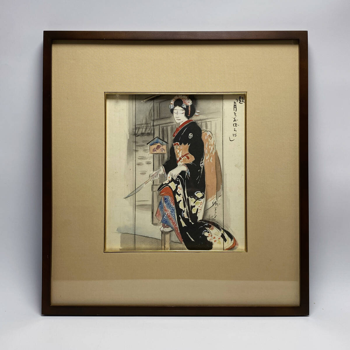 Genuine work] Kajiwara Hisako / Japanese painting The moon is hazy (guaranteed genuine work) 231016007, Painting, Japanese painting, person, Bodhisattva