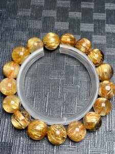 即決 0126b265 極美品★【120A猫目黄金タイチンルチル】★ブレス 12-13mm（新品）