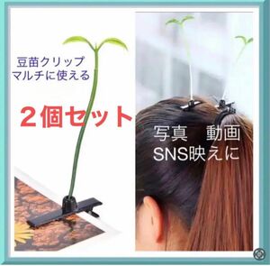 豆苗もやし　ミニクリップ　雑貨　インテリア　ヘアピン　推し活　双葉　新芽　２個