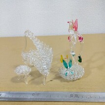 ガラス細工 ガラス工芸 2点セット ピアノ 鳥 巣 鳥カゴ ミニチュア 未チェック 詳細不明 ジャンク扱い _画像2