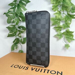 1円 LOUIS VUITTON ルイヴィトン ダミエ グラフィット 長財布 ヴェルティカル ジッピー N63095 シリアルナンバー CA2181 