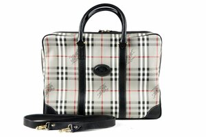 【美品】BURBERRY バーバリー チェック 2WAYショルダー ビジネスバッグ 書類カバン ブラック レザー【MA41】