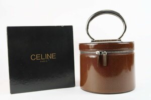 【美品】CELINE セリーヌ バニティ ハンドバッグ ブラウン エナメルレザー 小物入れ ブランド鞄【QN76】