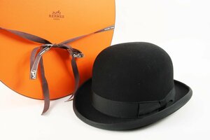 【超美品】HERMES エルメス ハット 帽子 56 ウール レーヨン 服飾雑貨 小物 ブラック系【QM48】