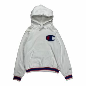 Champion チャンピオン スウェット プルオーバーパーカー フーディー ワンポイントロゴ デカ目玉 ホワイト M