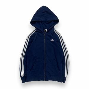 adidas アディダス ロゴ ジップアップ パーカー スウェット ネイビー L