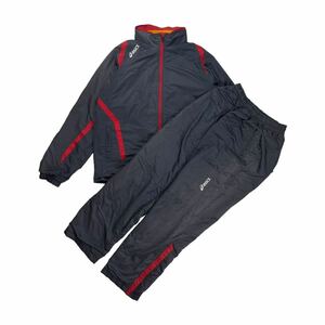 ASICS アシックス セットアップ ジャージ 上下セット トレーニングジャケット.パンツ グレー×レッド L 裏起毛 フード出入可