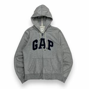 定番 GAP ギャップ ビッグロゴ ジップアップ パーカー スウェット グレー M