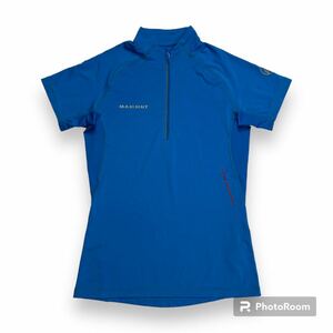 MAMMUT マムート 半袖 ハーフジップ Tシャツ S ブルー アウトドア ストレッチ