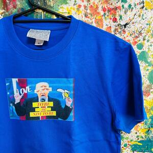 トランプ大統領 アバンギャルド Tシャツ 半袖 メンズ 新品 個性的 青 ブルー バイデン　オバマ ティーシャツ