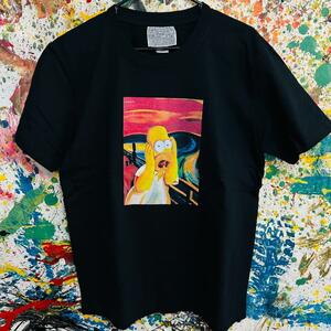 シンプソンズ ホーマー ムンク Tシャツ 半袖 メンズ 新品 個性的 黒 ムンクの叫び 絵画 アート 可愛い お洒落 ハイデザイン ティーシャツ