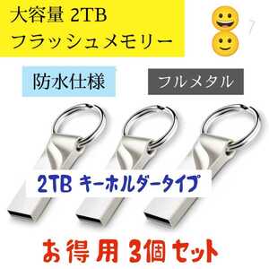  flash memory -2TB(2000)GB×3 piece key holder type silver color waterproof specification new goods unused limited amount free shipping!!