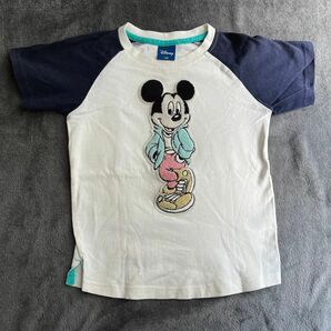 キッズ Tシャツ 半袖 120cm ミッキーマウス ディズニー Disney ワッペン ホワイト 