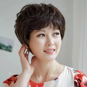 650 フルウィッグ ショートヘアー ５０代６０代 ダークブラウン 医療用 韓国 かつら 女装 変装 wig コスプレ 人口ファイバーの画像4