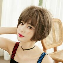 398　フルウィッグ ボブ ダークブラウン ネット付き　自然 ショートボブ　変装　女装　かつら　wig ショートカット　ナチュラル　医療用_画像2