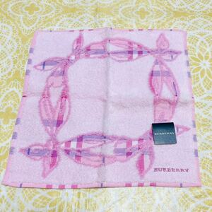 激レア】新品/BURBERRY/タオルハンカチ/女の子/正規品/バーバリー/綿100%/未使用/ハンドタオル/ノバチェック/ブランド/女性/リボン/ピンク