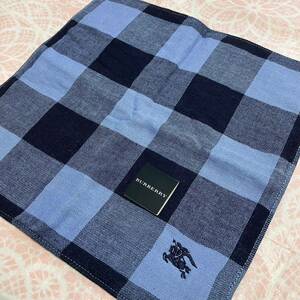 【麻混】新品/BURBERRY/タオルハンカチ/正規品/バーバリー/未使用/即決ブランド匿名発送ノバチェック/ハンドタオル水色ホースマーク日本製