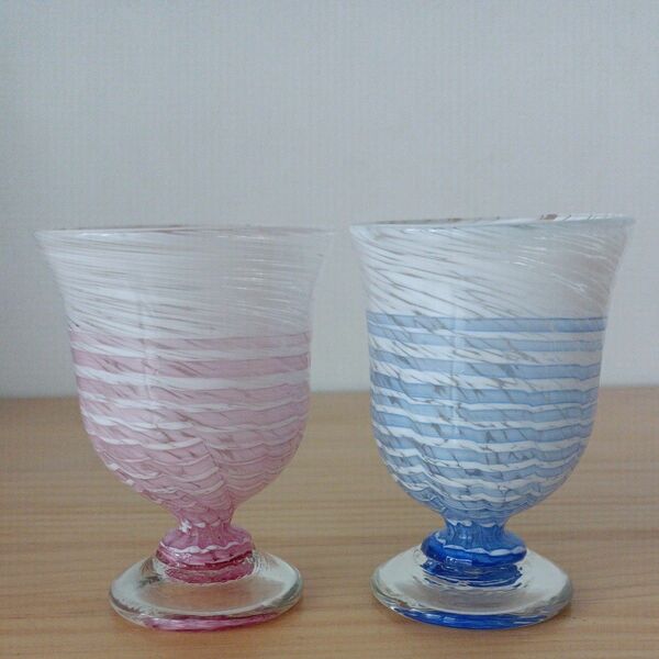石川県 ガラス工房 ペア グラス ワイングラス クリスタル ピンク ブルー