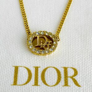 極美品☆Christian Dior クリスチャンディオール ロゴ ラインストーン ネックレス CD チョーカー GP ゴールド
