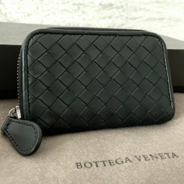 超美品☆BOTTEGA VENETA ボッテガヴェネタ イントレチャート ラウンドウォレット 小銭入れ コインケース ブラック