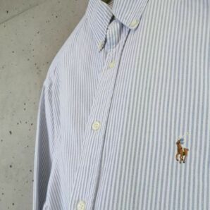 5140s5◆良品です◆Ralph Lauren ラルフローレン ボタンダウン ストライプ柄 長袖オックスフォードシャツ 16-33/ジャケット/ブルゾンスーツの画像3