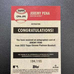 MLB 2022 Topps Chrome Anniversary Jeremy Pena 直筆サインカード ジェレミー・ペーニャ オート AUTO RC アストロズ リフラクターの画像2