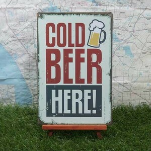 新品★インテリア雑貨★【ブリキ看板】Beer／ビール　Cold Beer Here!