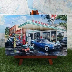 新品★インテリア雑貨★【ブリキ看板】Texaco／テキサコ　Fill 'er Up　-Dan Hatala-