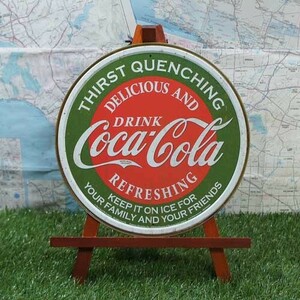 新品★インテリア雑貨★【ブリキ看板】Coca-Cola／コカ・コーラ　Thirst Quenching　丸型