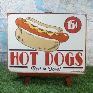 新品★インテリア雑貨★【ブリキ看板】Hot Dogs／ホットドッグ　Best in Town　15￠