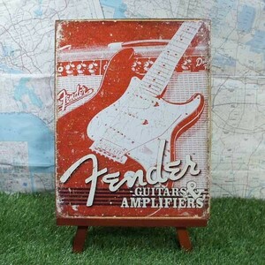 新品★インテリア雑貨★【ブリキ看板】Fender ／フェンダー　Guitars & Amplifiers