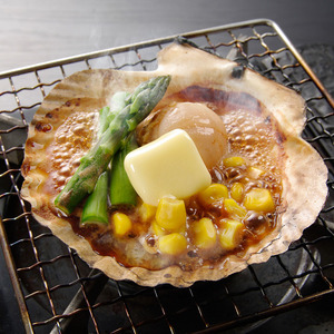 北海道産 帆立バター焼きセット C (帆立片貝、コーン、アスパラ、バター)×4セット