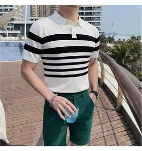 サマーニット カットソー カジュアル 半袖Tシャツ メンズ サマーセーター ニットTシャツ ホワイト 2XLサイズ