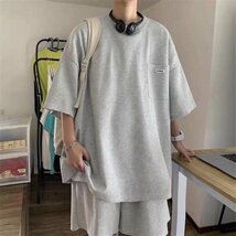 夏 ショートパンツ セットアップ メンズ 上下セット Tシャツ ハーフパンツ 半袖Tシャツ グレー 2XL_画像1