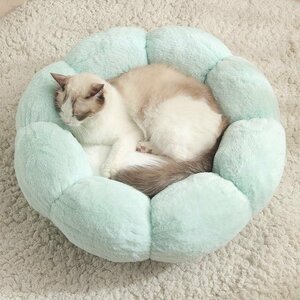 猫 犬 ベッド　ペットベッド ふわふわ　暖か もこもこ キャット ペット用品 クッション マット 丸ドーナツ 可愛い　秋冬 グリーン Ｍサイズ