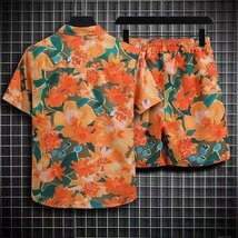 夏 薄 オシャレ ハーフパンツ セットアップ メンズ 上下2点セット ジャージ アロハシャツ 半袖シャツ C XL_画像4