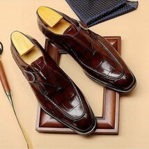 ビジネスシューズ　メンズシューズ　靴　ロングノーズ　紳士靴 革靴　フォーマル　モンクストラップ　通勤靴　オシャレ ワイン　25cm_画像5