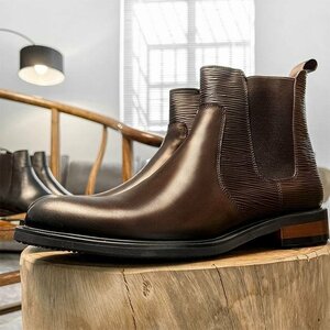 サイドゴアブーツ ブーツ メンズシューズ　チェルシーブーツ　牛革　ビジネスシューズ　本革　革靴 フォーマル　紳士靴 ブラウン　24.5cm
