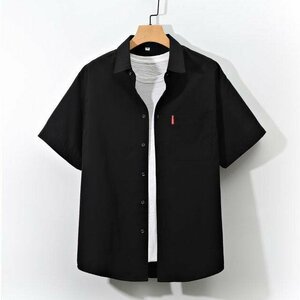 夏物 シャツ メンズ 五分袖シャツ アロハシャツ 無地 カジュアル ビジネス 大きいサイズ ブラック L