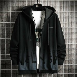 ジップアップパーカー メンズ パーカー 秋服 秋物 トップス きれいめ ロゴ 長袖 グラデーション ブラック 3XL