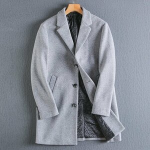 【実寸52B -XL 程度】新品 新作 チェスターコート 上質肉厚 灰3釦 シンプル メルトン ウール ミドル wool コート