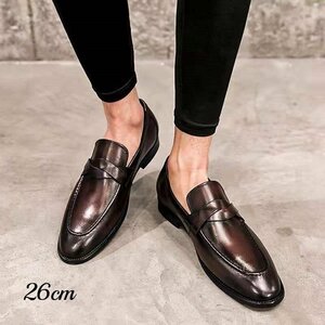 ビジネスシューズ メンズ シューズ　メンズシューズ 紳士靴 フォーマル 革靴　 レースアップ　歩きやすい ロングノーズ ブラウン　26cm