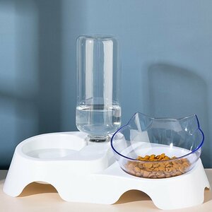 ペットグッズ ペット　食器 自動給水器 給餌器 水分補給　犬　猫　小動物　猫耳のオシャレ　可愛いダブル 給水＋透明　