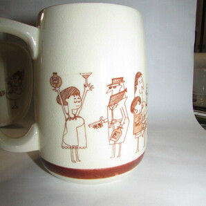 ( 昭和時代のキャラクタ－模様の陶器ジョッキと長皿 )柳原良平作か・貴重・珍品の画像6