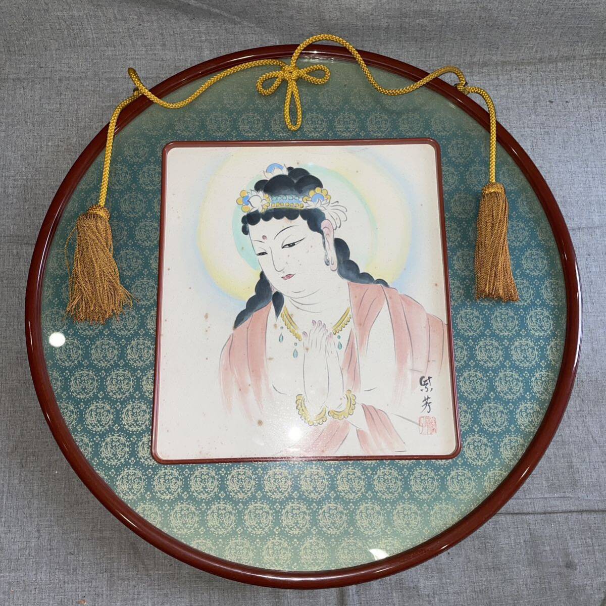 By Rakuho Bodhisattva, Buddhist painting, saint, colored paper frame, glass frame, interior object, wall hanging, authentic painting, Artwork, book, colored paper