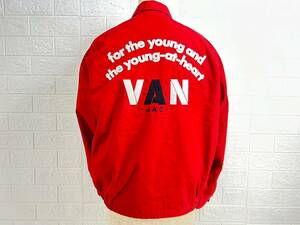 4-14-12 VAN JAC ヴァンジャケット 名作 アーチロゴ 刺繍 ブラックウォッチ裏地 スイングトップ ジップ ブルゾン ジャケット M 赤 レッド