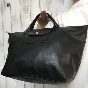 極美品/大容量●ロンシャン LONGCHAMP トートバッグ ハンドバッグ メンズ ビジネス A4 書類かばん プリアージュ キュイール レザー 本革 黒