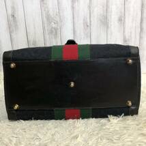 入手困難/良品●グッチ GUCCI ボストンバッグ ハンドバッグ メンズ ビジネス 大容量 GGキャンバス レザー シェリーライン 金具 黒 ブラック_画像7