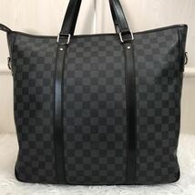 最高級●ルイヴィトン LOUIS VUITTON タダオ ダミエ グラフィット トートバッグ ブリーフケース メンズ ビジネス 大容量 A4 レザー 本革_画像3